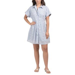 WISHING WAVES Eyelet Lace Pintuck Shirt Mini Dress